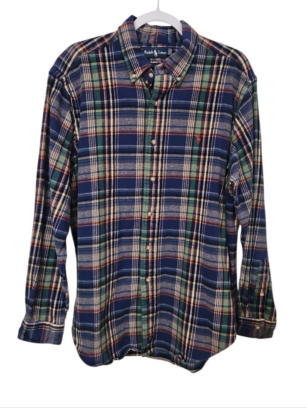 Ralph Lauren Blue Plaid 100% Cotton Flannel Shirt Size XL
